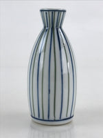 Japanese Porcelain Sake Bottle Tokkuri Ichigo Vtg Pottery Vertical Stripes TS526