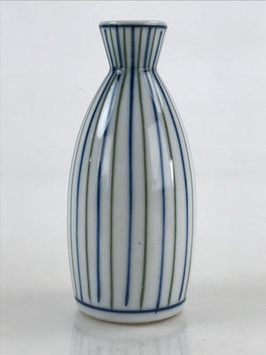 Japanese Porcelain Sake Bottle Tokkuri Ichigo Vtg Pottery Vertical Stripes TS526