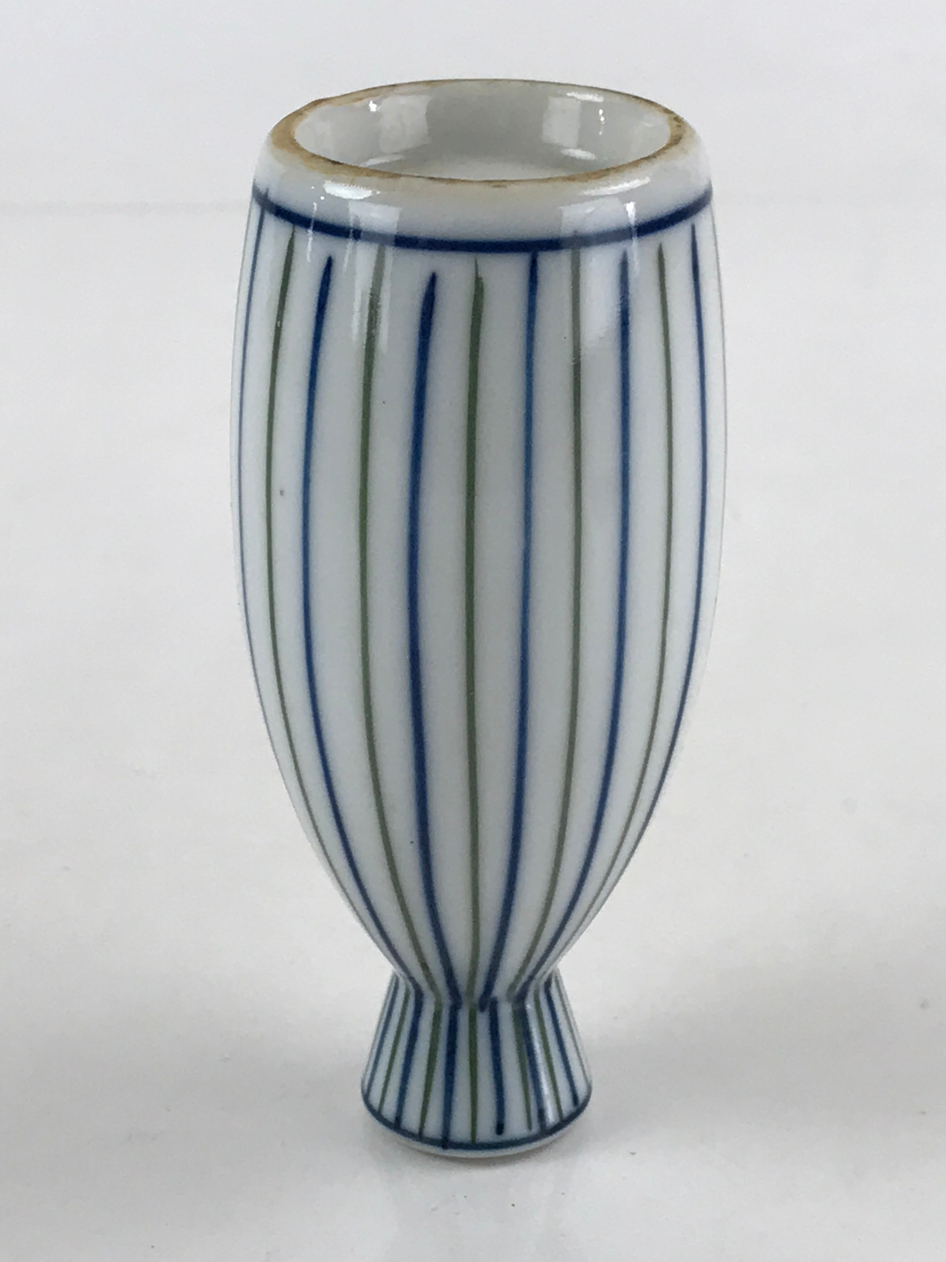 Japanese Porcelain Sake Bottle Tokkuri Ichigo Vtg Pottery Vertical Stripes TS526