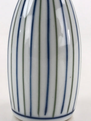 Japanese Porcelain Sake Bottle Tokkuri Ichigo Vtg Pottery Vertical Stripes TS526