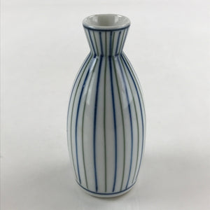 Japanese Porcelain Sake Bottle Tokkuri Ichigo Vtg Pottery Vertical Stripes TS526