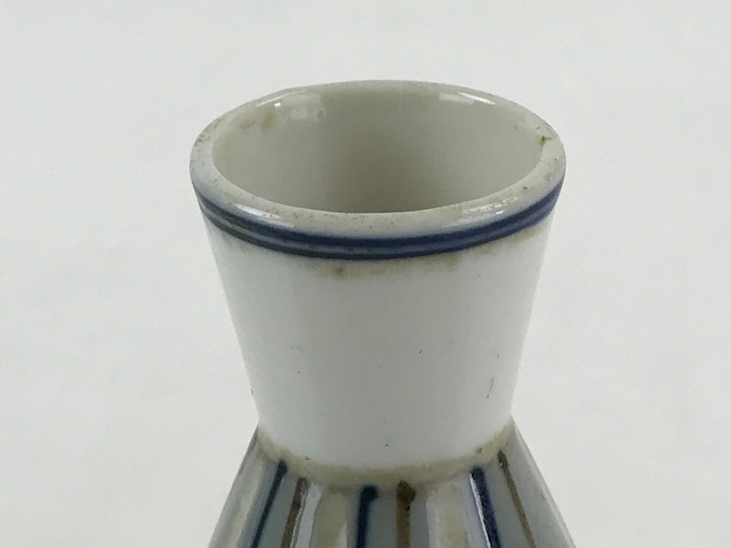 Japanese Porcelain Sake Bottle Tokkuri Ichigo Vtg Pottery Vertical Stripes TS527