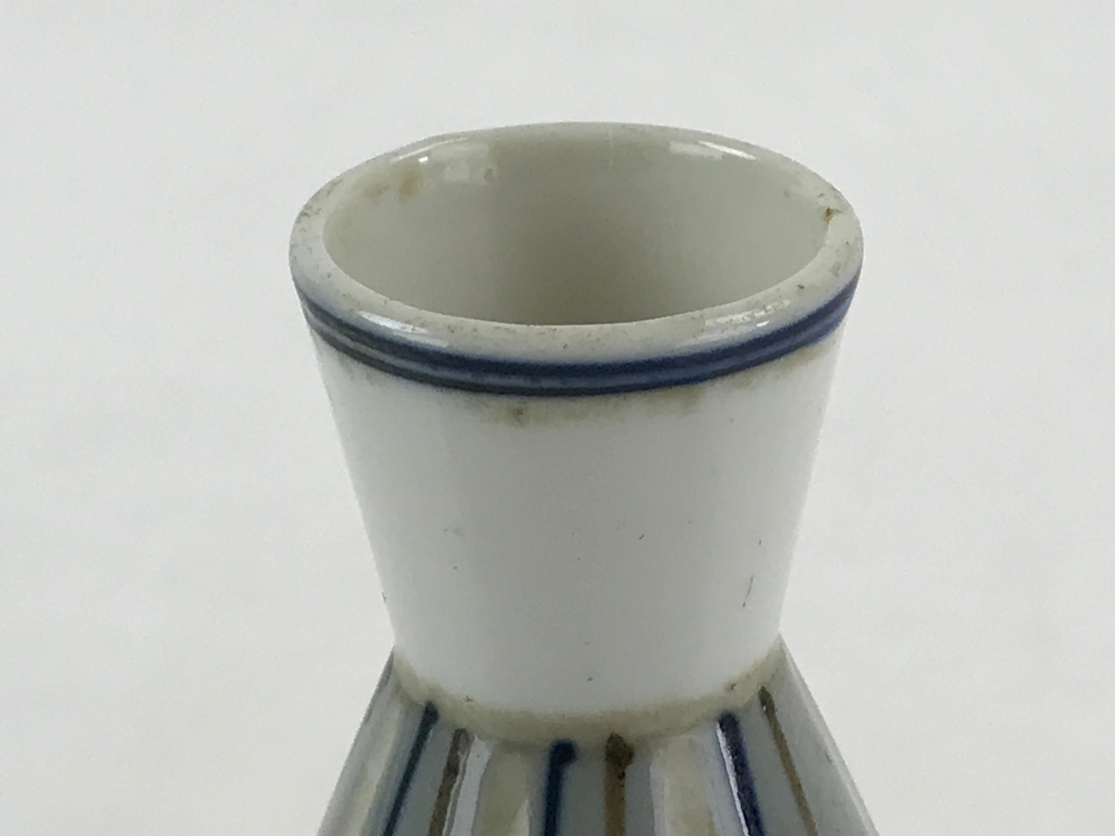 Japanese Porcelain Sake Bottle Tokkuri Ichigo Vtg Pottery Vertical Stripes TS527