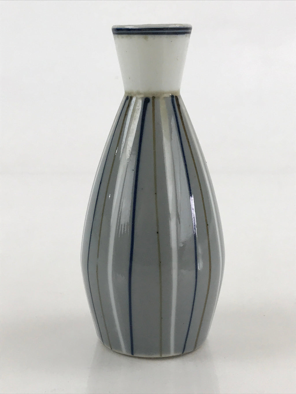 Japanese Porcelain Sake Bottle Tokkuri Ichigo Vtg Pottery Vertical Stripes TS527