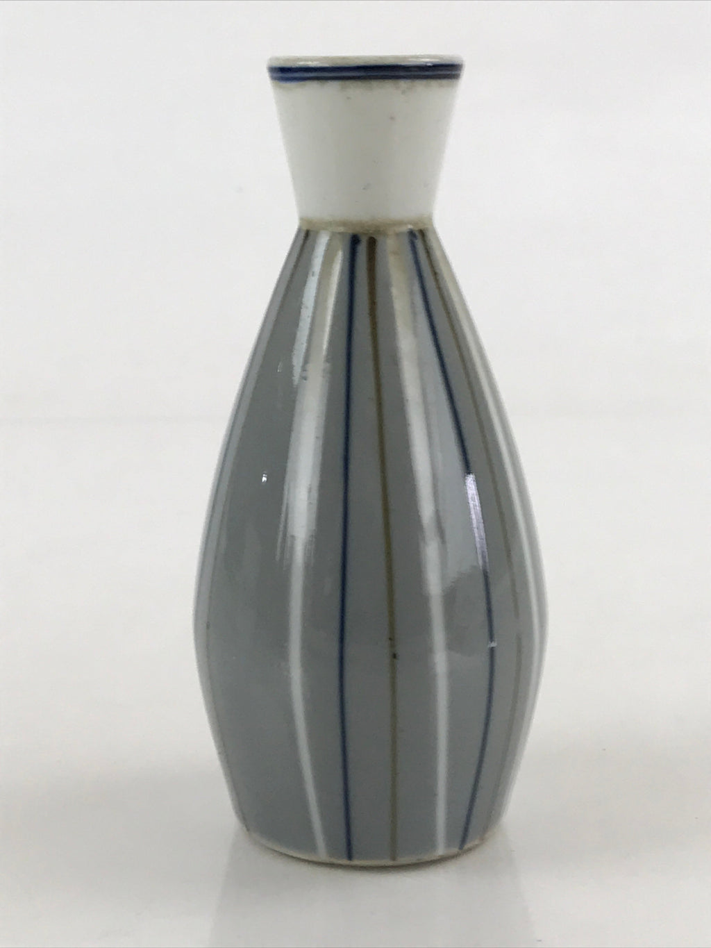 Japanese Porcelain Sake Bottle Tokkuri Ichigo Vtg Pottery Vertical Stripes TS527