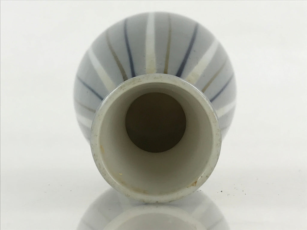 Japanese Porcelain Sake Bottle Tokkuri Ichigo Vtg Pottery Vertical Stripes TS527