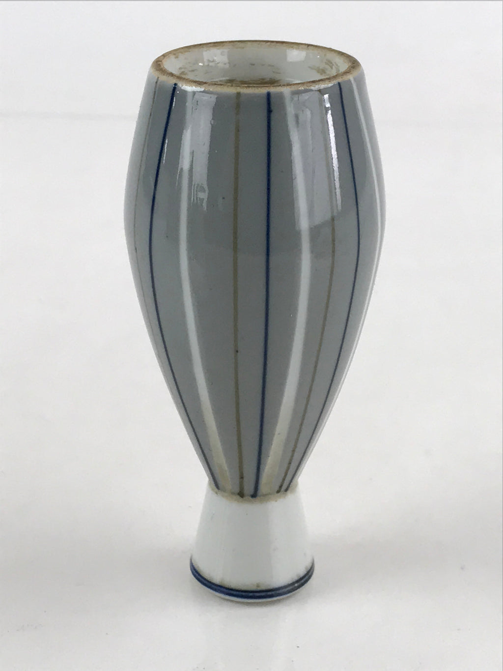 Japanese Porcelain Sake Bottle Tokkuri Ichigo Vtg Pottery Vertical Stripes TS527