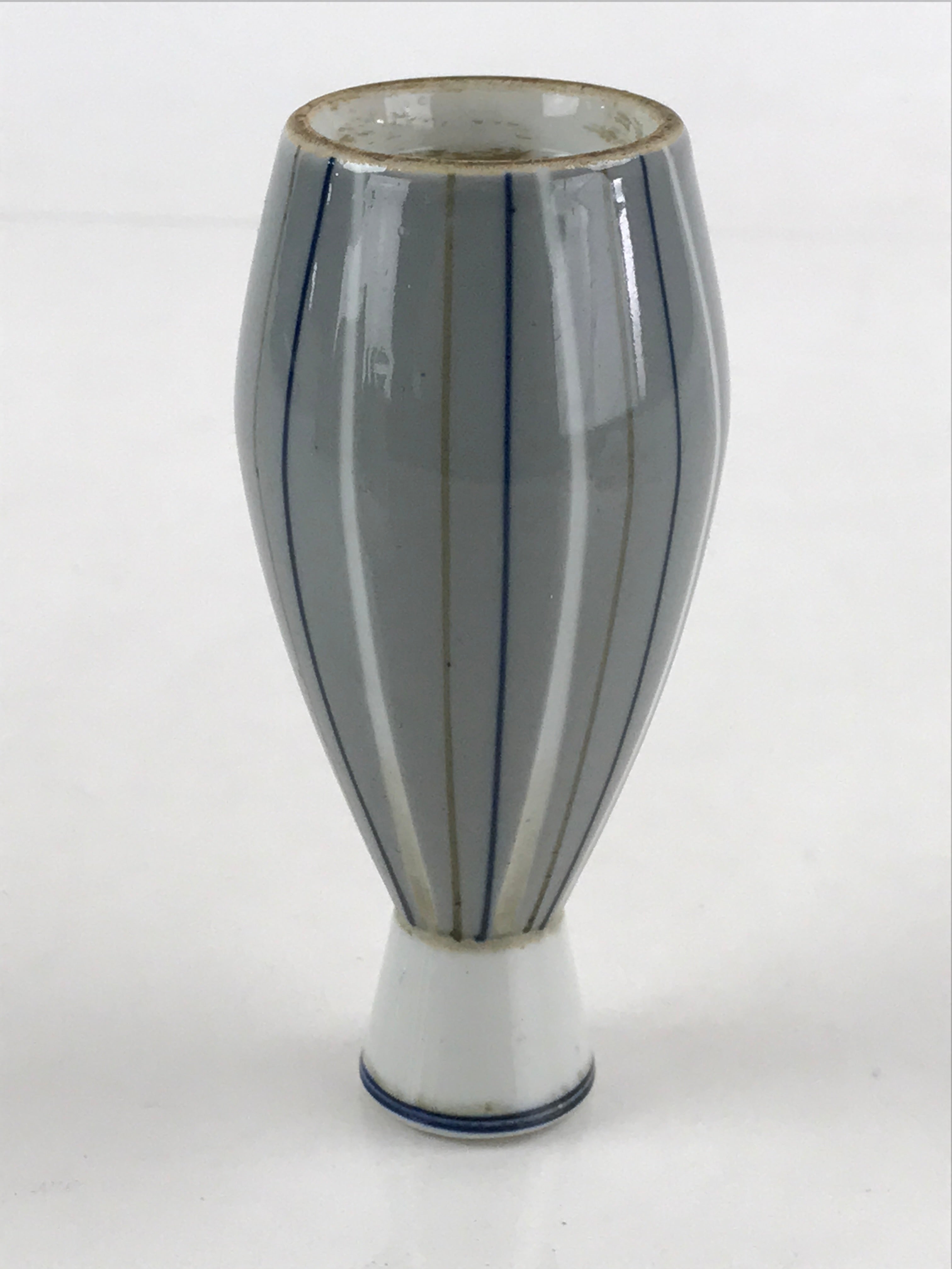 Japanese Porcelain Sake Bottle Tokkuri Ichigo Vtg Pottery Vertical Stripes TS527