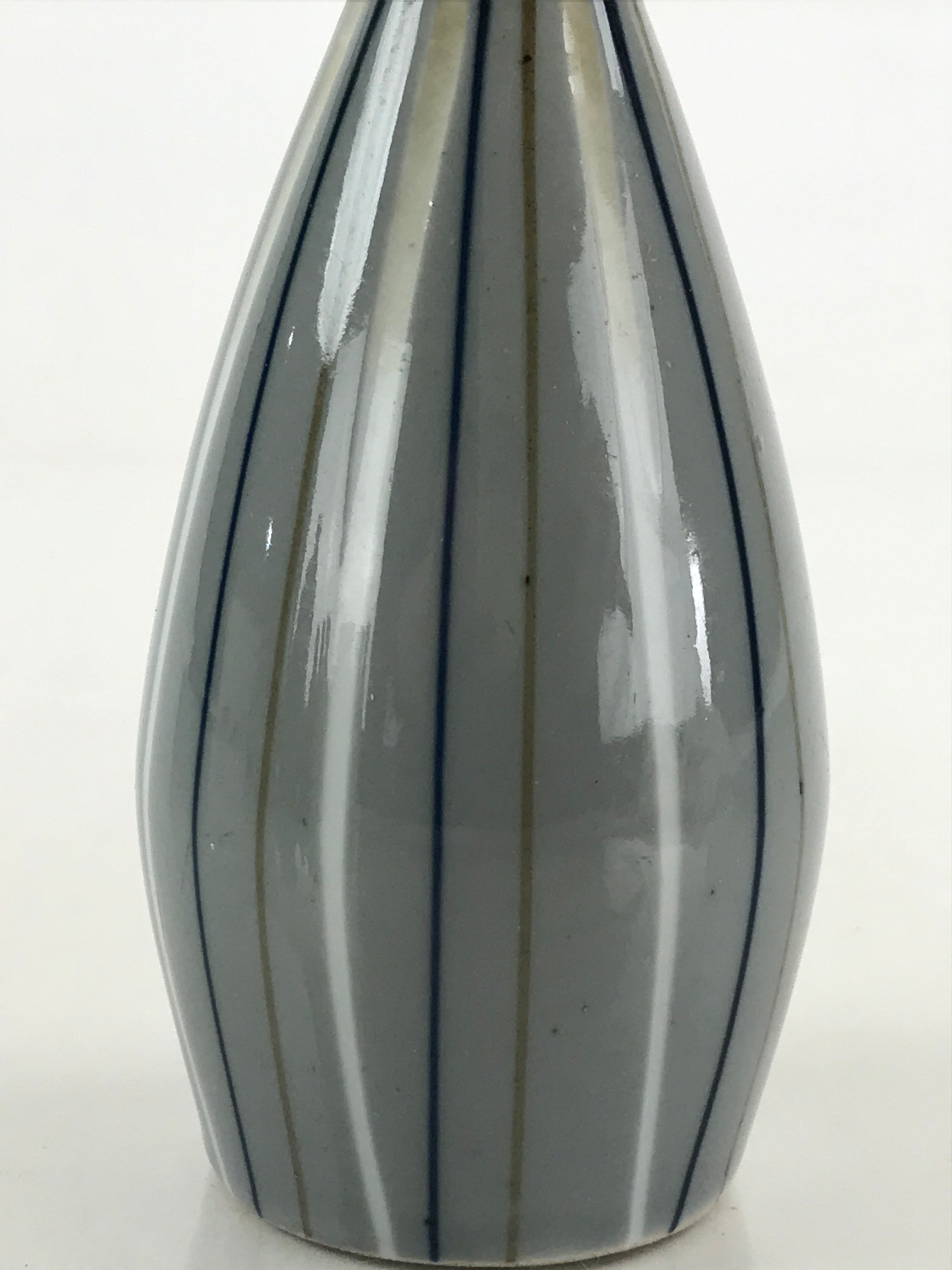 Japanese Porcelain Sake Bottle Tokkuri Ichigo Vtg Pottery Vertical Stripes TS527