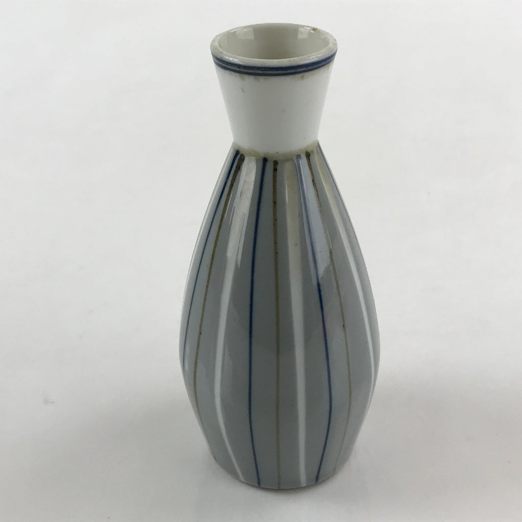 Japanese Porcelain Sake Bottle Tokkuri Ichigo Vtg Pottery Vertical Stripes TS527