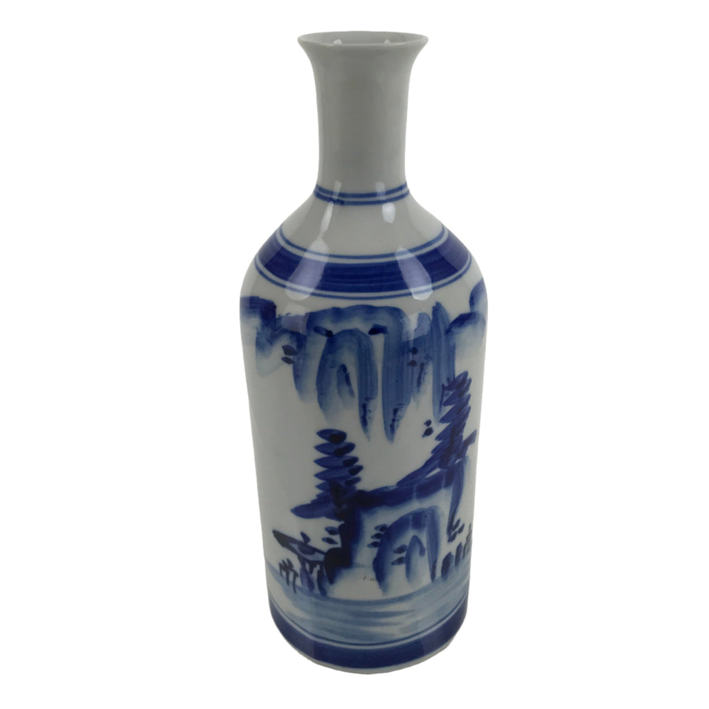 Japanese Porcelain Sake Bottle Tokkuri Imari Ware Blue Sometsuke Scenery TS663