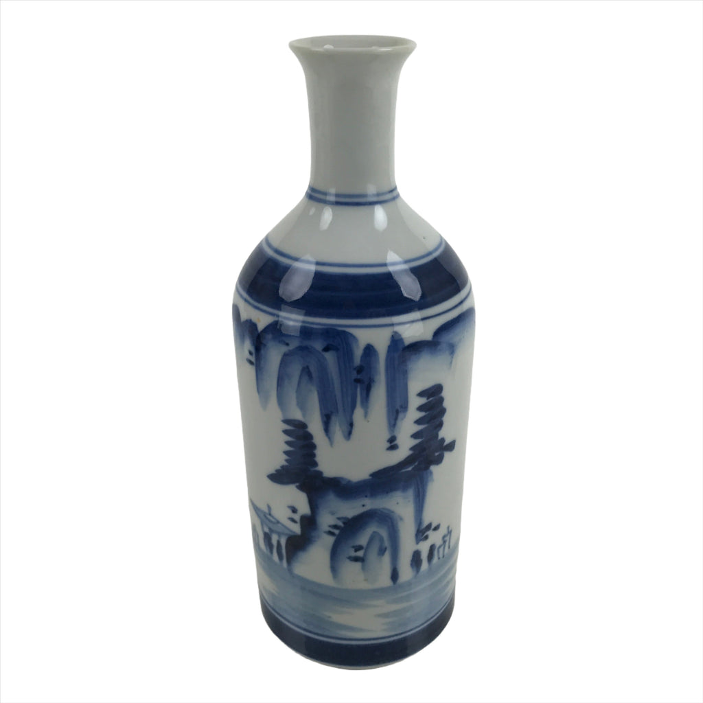 Japanese Porcelain Sake Bottle Tokkuri Imari Ware Blue Sometsuke Scenery TS664