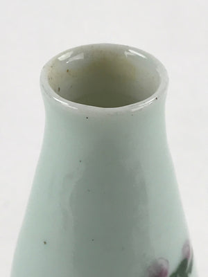 Japanese Porcelain Sake Bottle Tokkuri Light Green Glaze Flowering Plant TS501