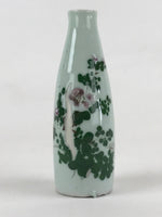 Japanese Porcelain Sake Bottle Tokkuri Light Green Glaze Flowering Plant TS501