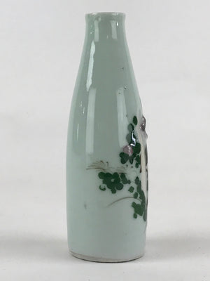 Japanese Porcelain Sake Bottle Tokkuri Light Green Glaze Flowering Plant TS501