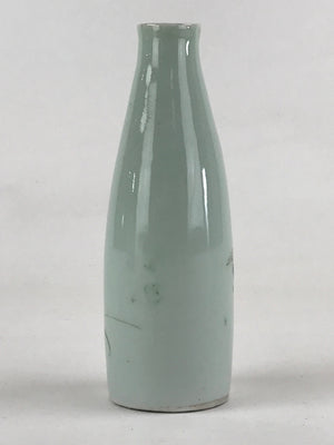 Japanese Porcelain Sake Bottle Tokkuri Light Green Glaze Flowering Plant TS501