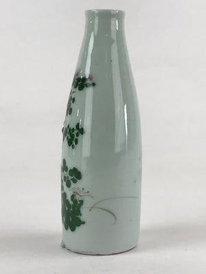 Japanese Porcelain Sake Bottle Tokkuri Light Green Glaze Flowering Plant TS501