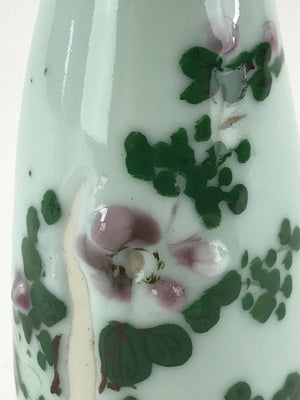 Japanese Porcelain Sake Bottle Tokkuri Light Green Glaze Flowering Plant TS501