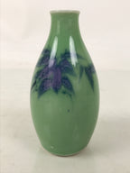Japanese Porcelain Sake Bottle Tokkuri Purple Bamboo Leaves Celadon Green TS828