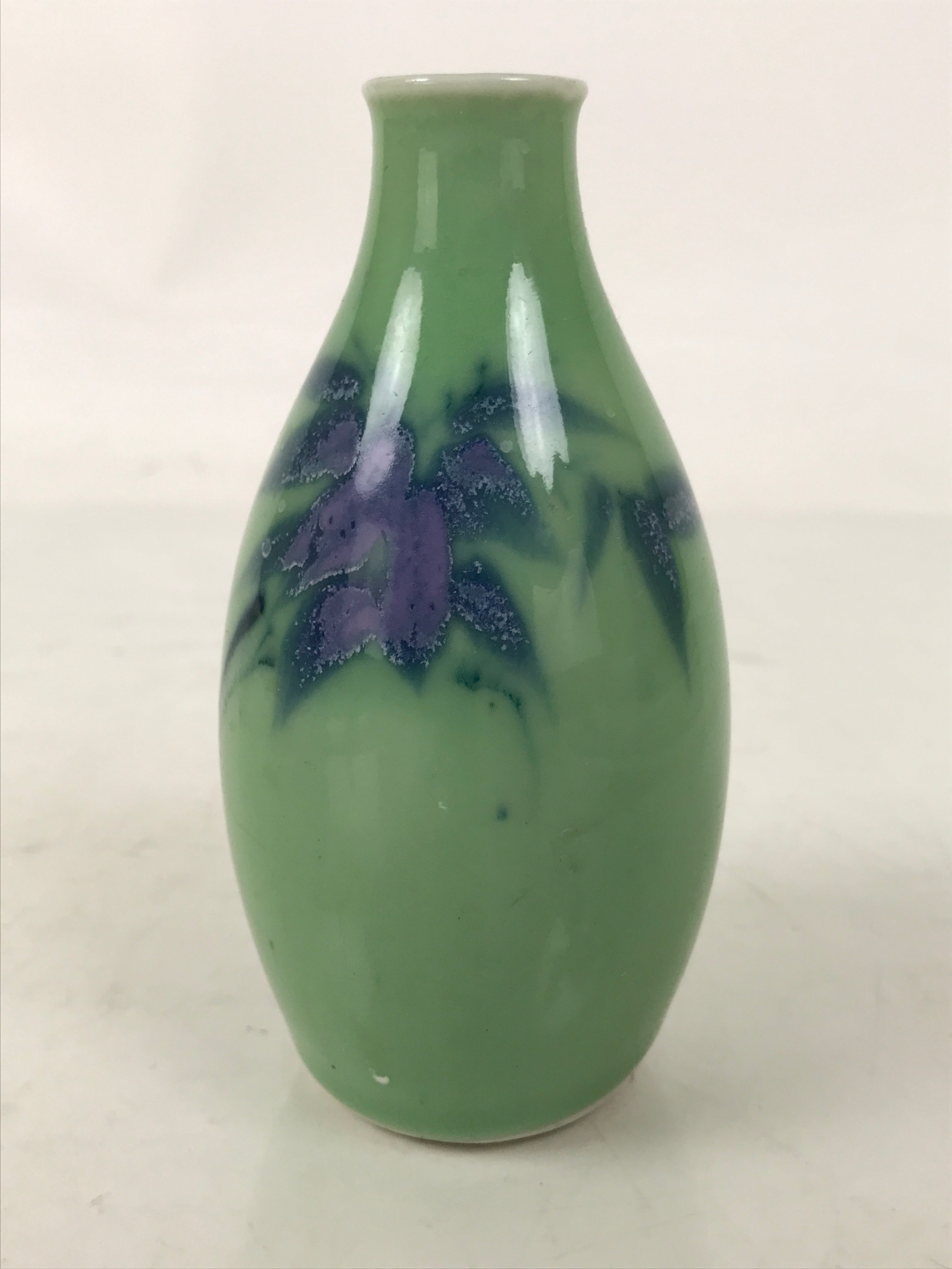 Japanese Porcelain Sake Bottle Tokkuri Purple Bamboo Leaves Celadon Green TS828