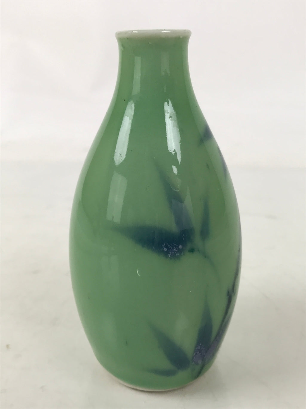 Japanese Porcelain Sake Bottle Tokkuri Purple Bamboo Leaves Celadon Green TS828