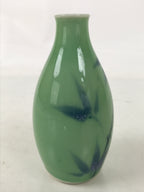 Japanese Porcelain Sake Bottle Tokkuri Purple Bamboo Leaves Celadon Green TS828