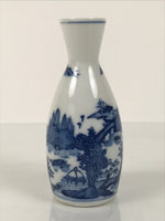 Japanese Porcelain Sake Bottle Tokkuri Vtg Blue White Island Bridge Scene TS841