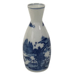 Japanese Porcelain Sake Bottle Tokkuri Vtg Blue White Island Bridge Scene TS841