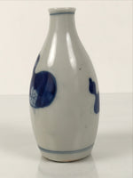 Japanese Porcelain Sake Bottle Tokkuri Vtg Blue White Kanji Gourd Red TS847