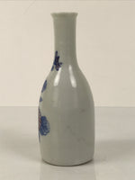 Japanese Porcelain Sake Bottle Tokkuri Vtg Blue White Pink Chrysanthemum TS842