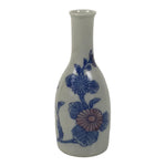 Japanese Porcelain Sake Bottle Tokkuri Vtg Blue White Pink Chrysanthemum TS842