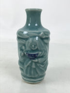 Japanese Porcelain Sake Bottle Tokkuri Vtg Celadon Blue Barrel Woman TS833