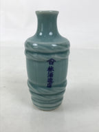 Japanese Porcelain Sake Bottle Tokkuri Vtg Celadon Blue Barrel Woman TS833