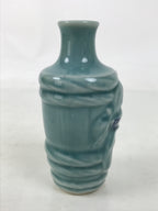 Japanese Porcelain Sake Bottle Tokkuri Vtg Celadon Blue Barrel Woman TS833