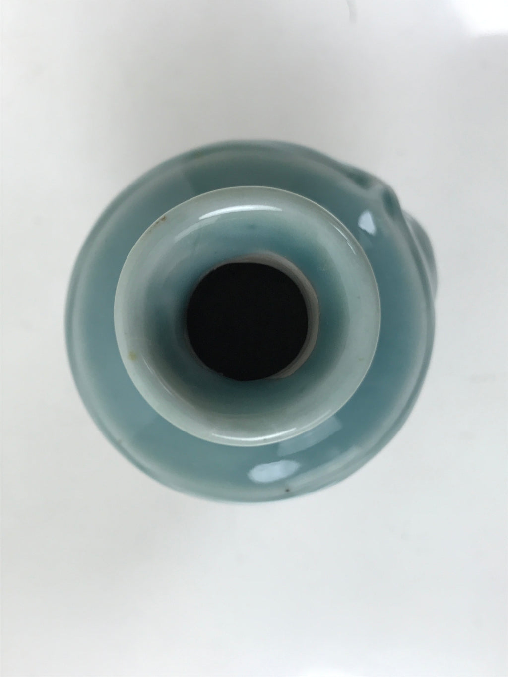 Japanese Porcelain Sake Bottle Tokkuri Vtg Celadon Blue Barrel Woman TS833