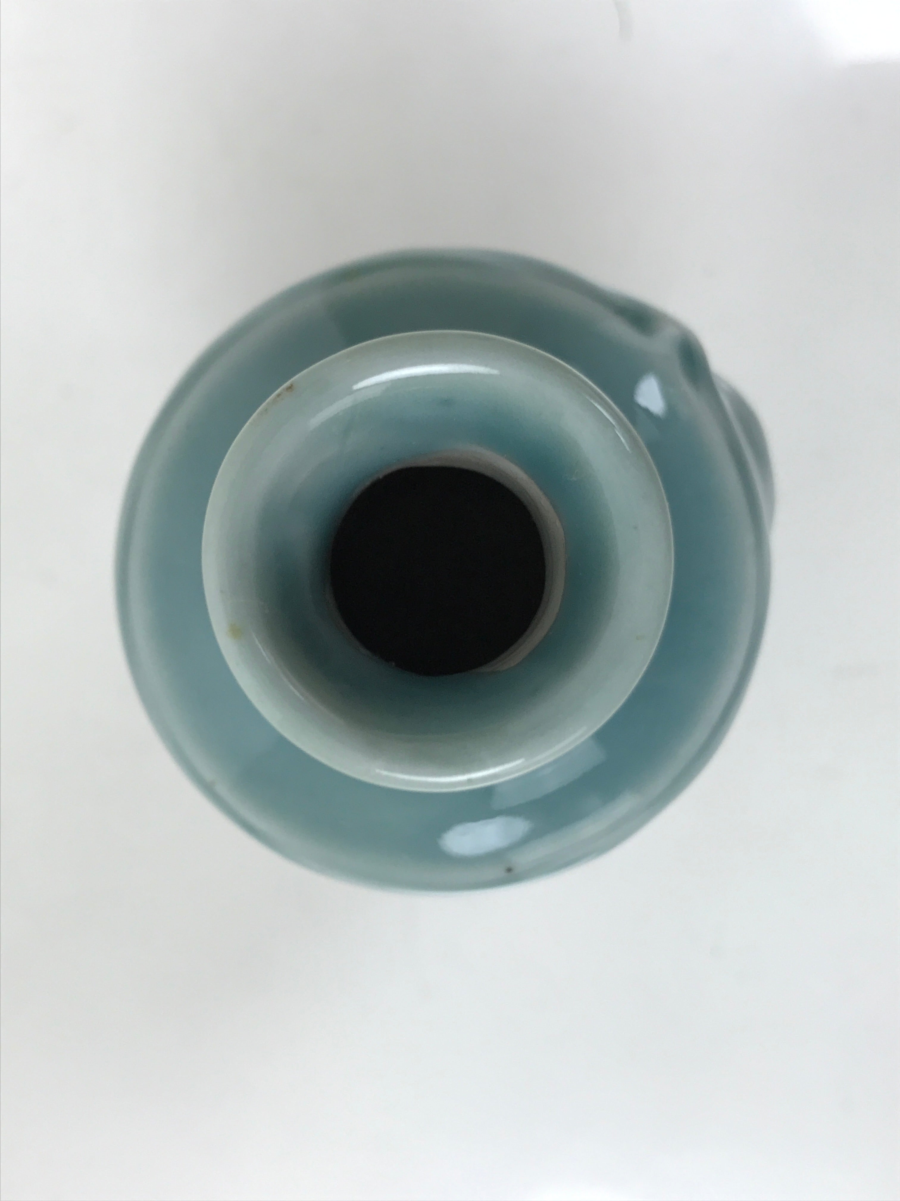 Japanese Porcelain Sake Bottle Tokkuri Vtg Celadon Blue Barrel Woman TS833