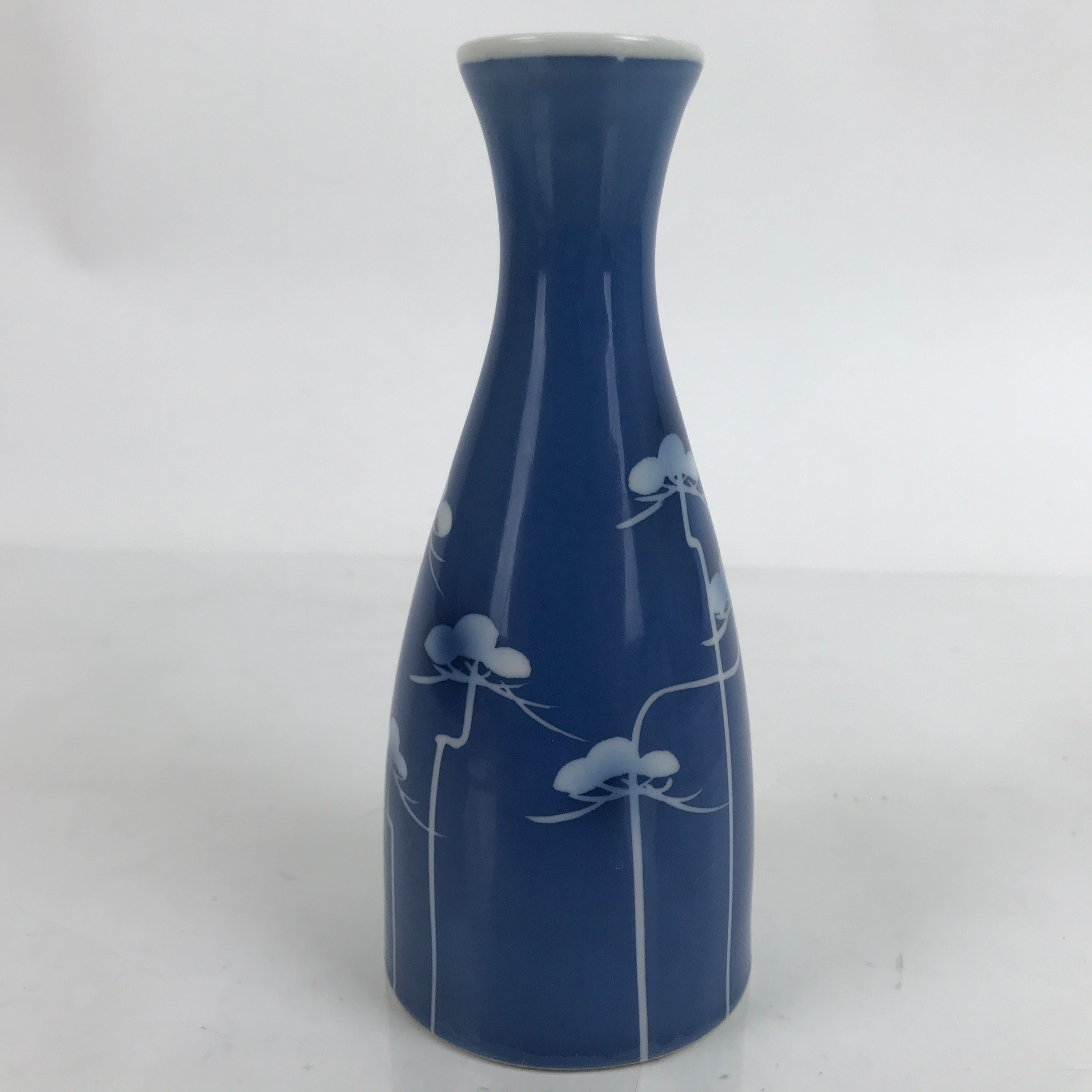 Japanese Porcelain Sake Bottle Tokkuri Vtg Ichi-Go Blue White Pine Matsu TS719