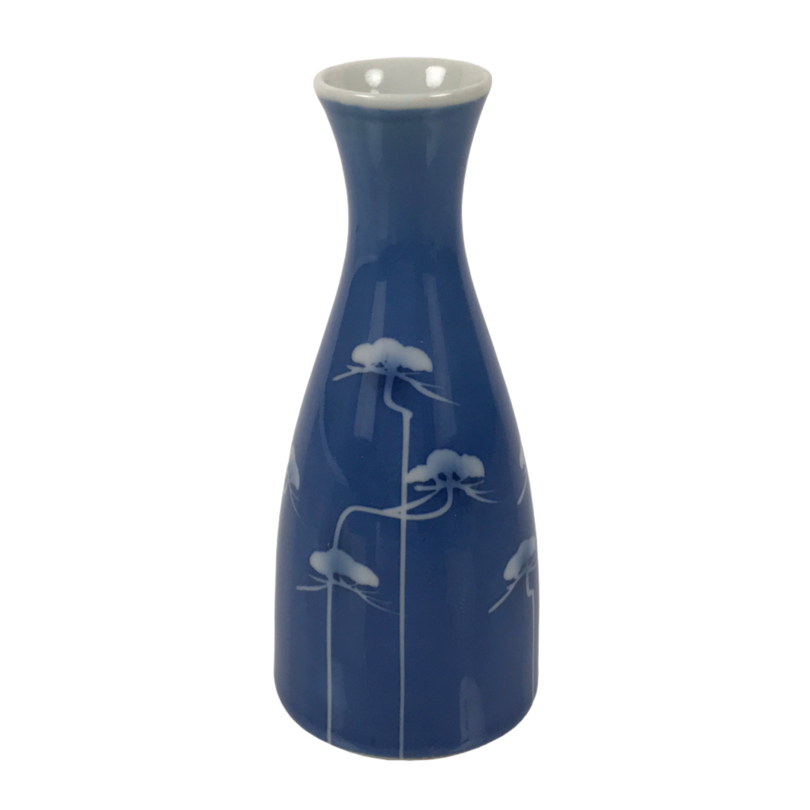 Japanese Porcelain Sake Bottle Tokkuri Vtg Ichi-Go Blue White Pine Matsu TS840
