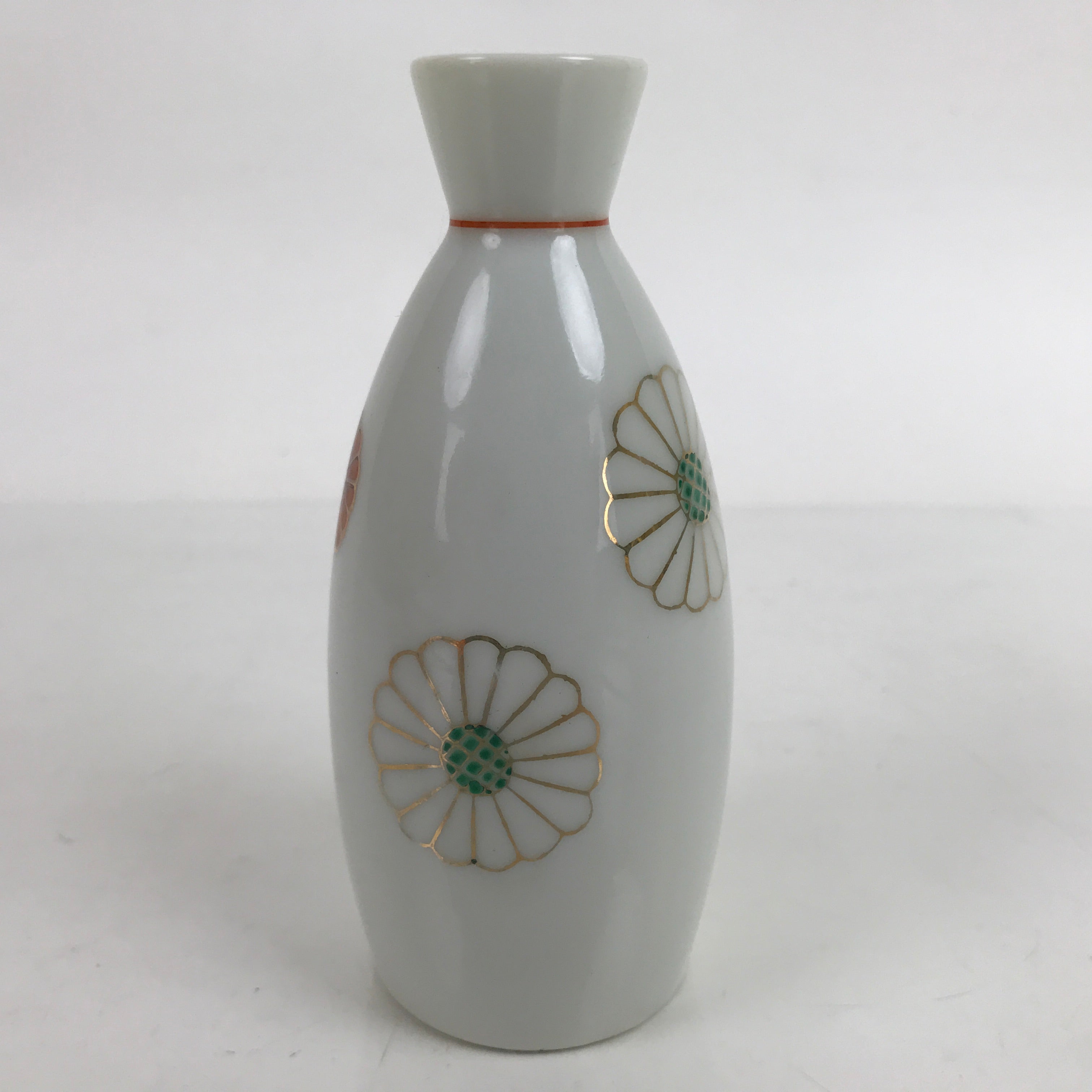 Japanese Porcelain Sake Bottle Tokkuri Vtg Ichi-Go Gold Chrysanthemum TS708