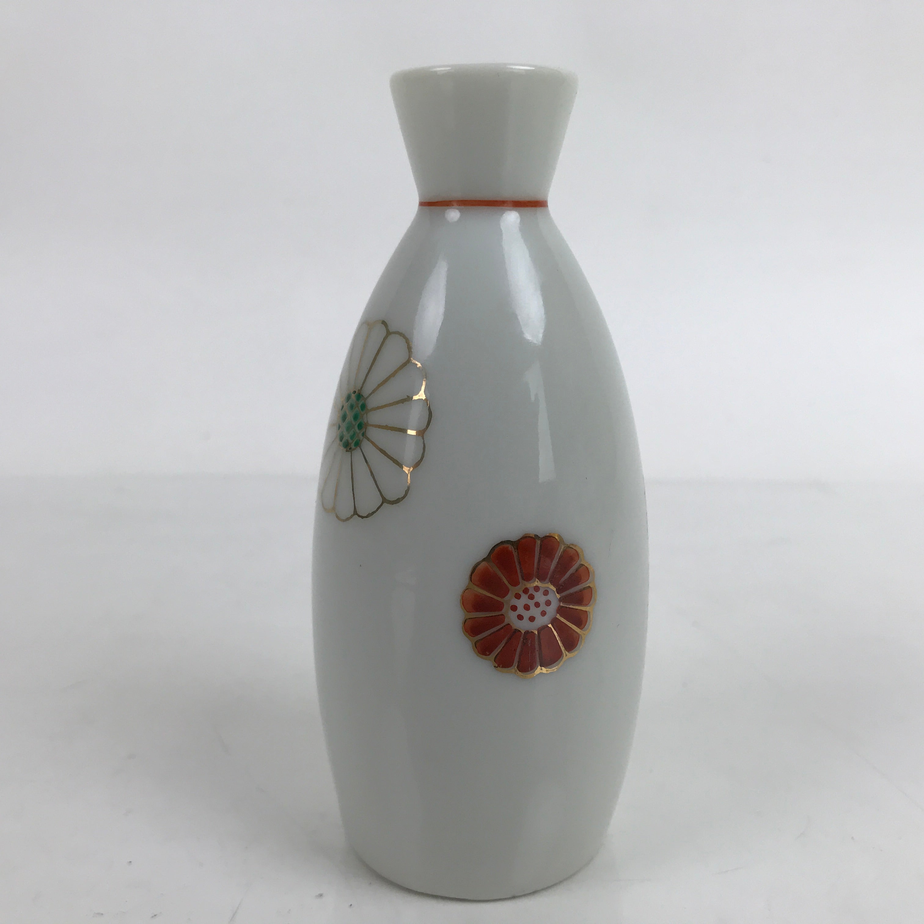 Japanese Porcelain Sake Bottle Tokkuri Vtg Ichi-Go Gold Chrysanthemum TS708