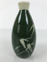 Japanese Porcelain Sake Bottle Tokkuri Vtg Ichi-Go Green Bamboo Leaves TS892