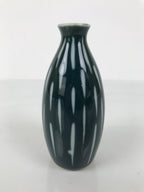 Japanese Porcelain Sake Bottle Tokkuri Vtg Ichi-Go Navy Blue White Lines TS891