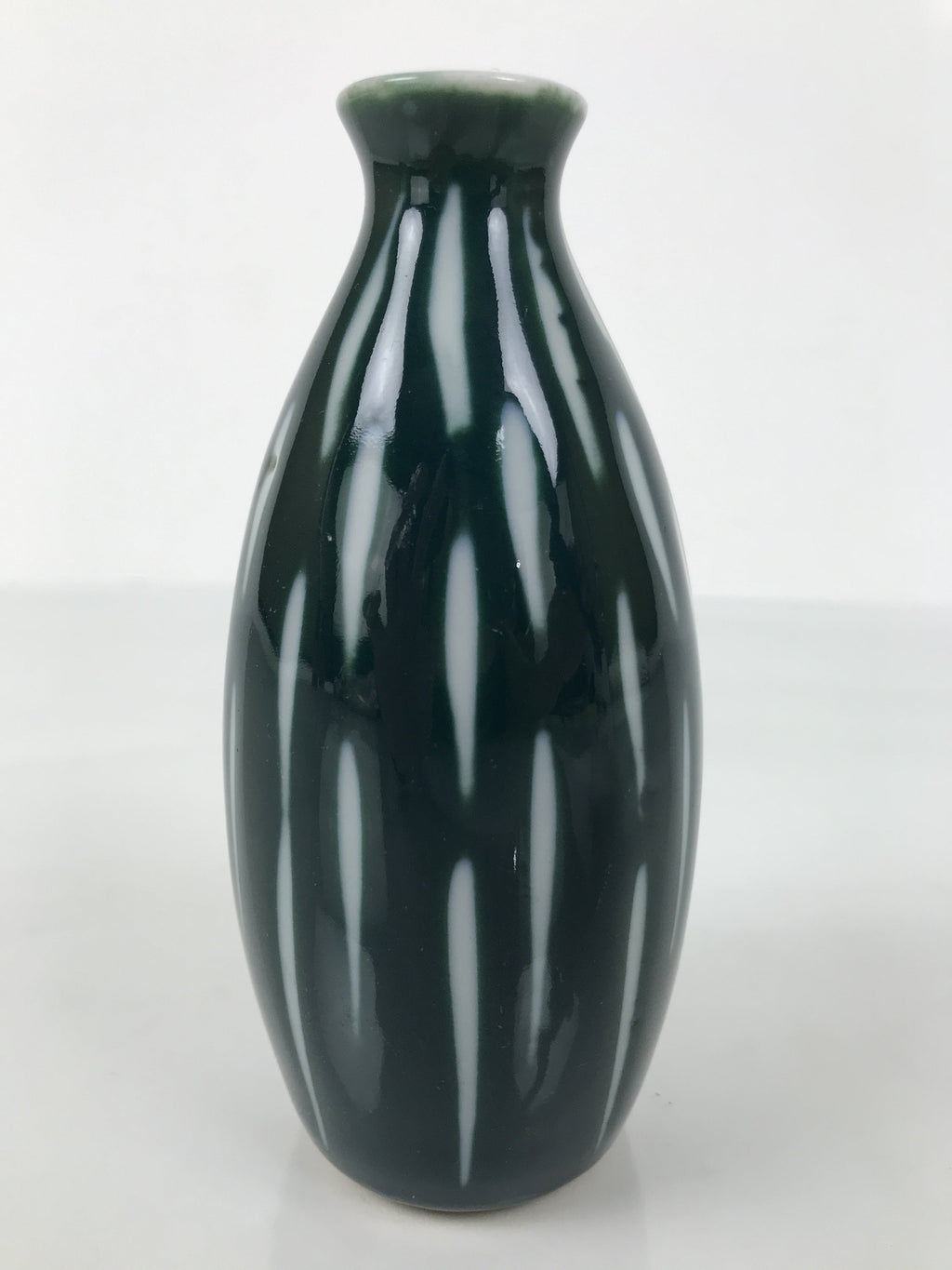 Japanese Porcelain Sake Bottle Tokkuri Vtg Ichi-Go Navy Blue White Lines TS891