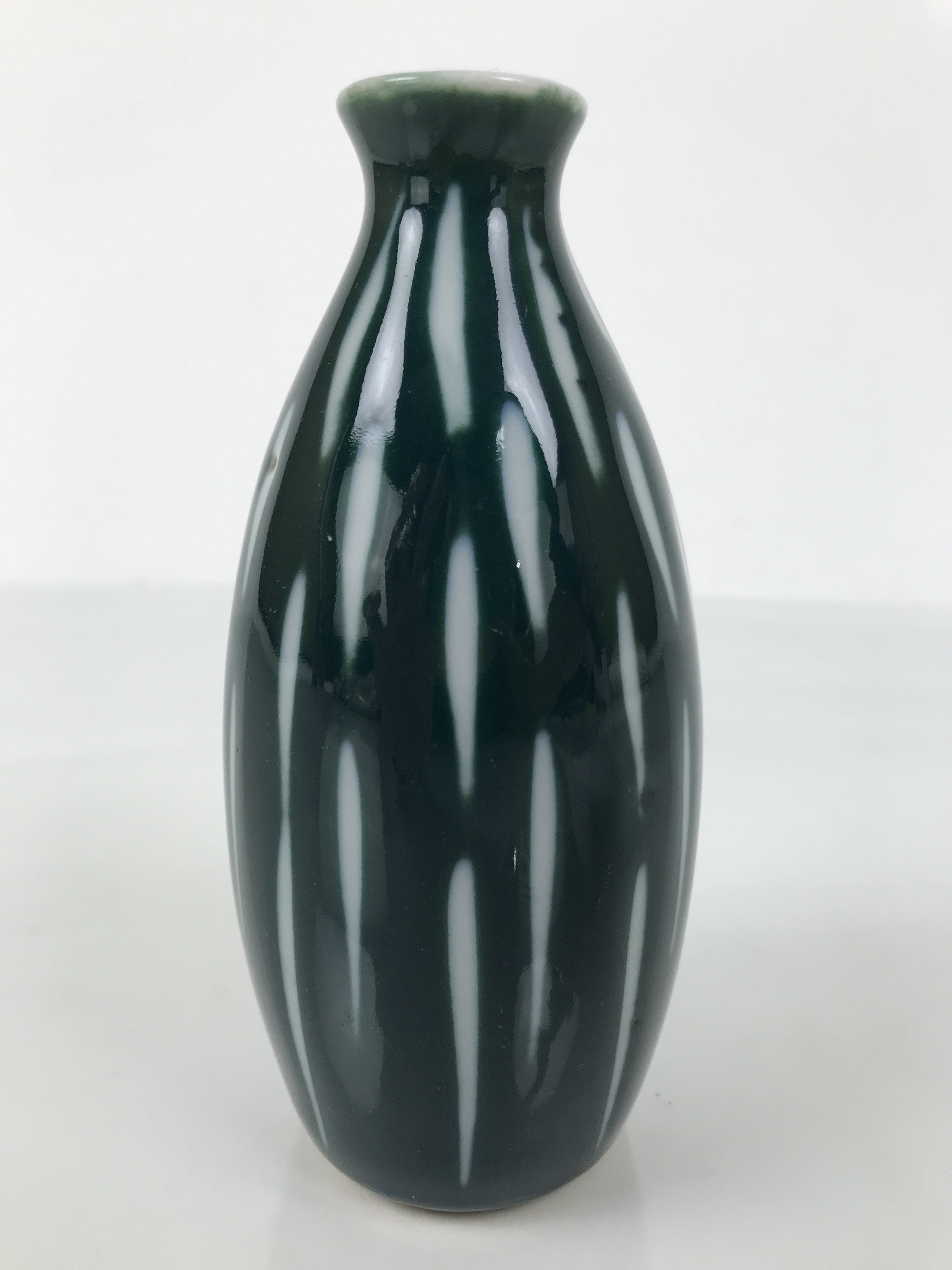 Japanese Porcelain Sake Bottle Tokkuri Vtg Ichi-Go Navy Blue White Lines TS891
