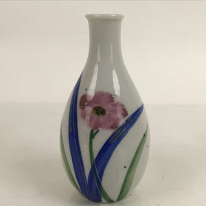 Japanese Porcelain Sake Bottle Tokkuri Vtg Ichi-Go Pink Flower White Blue TS713