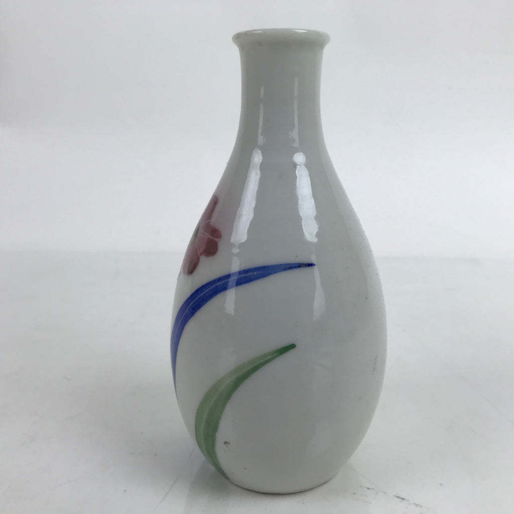 Japanese Porcelain Sake Bottle Tokkuri Vtg Ichi-Go Pink Flower White Blue TS714