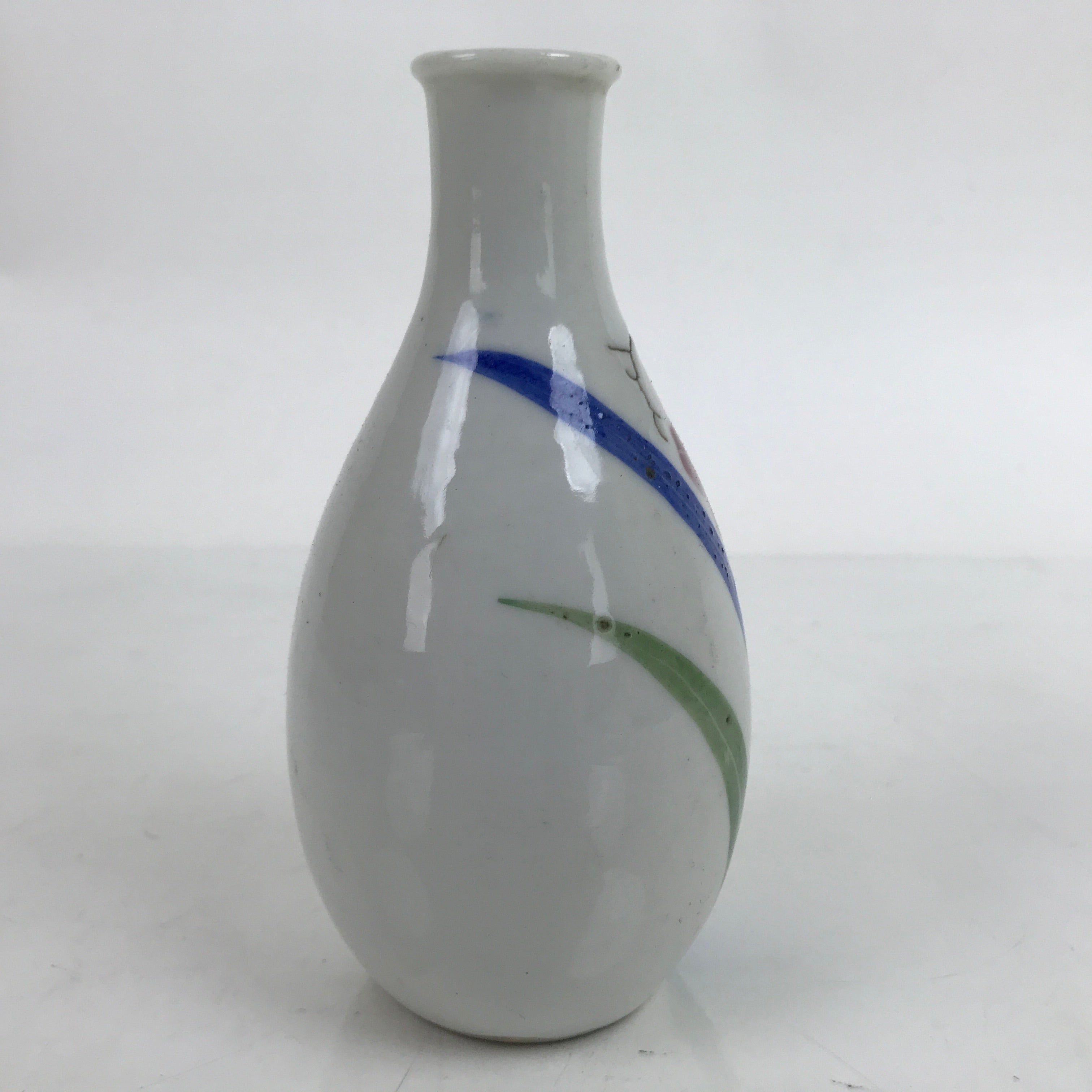 Japanese Porcelain Sake Bottle Tokkuri Vtg Ichi-Go Pink Flower White Blue TS714