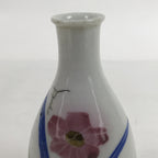 Japanese Porcelain Sake Bottle Tokkuri Vtg Ichi-Go Pink Flower White Blue TS714