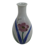 Japanese Porcelain Sake Bottle Tokkuri Vtg Ichi-Go Pink Flower White Blue TS714