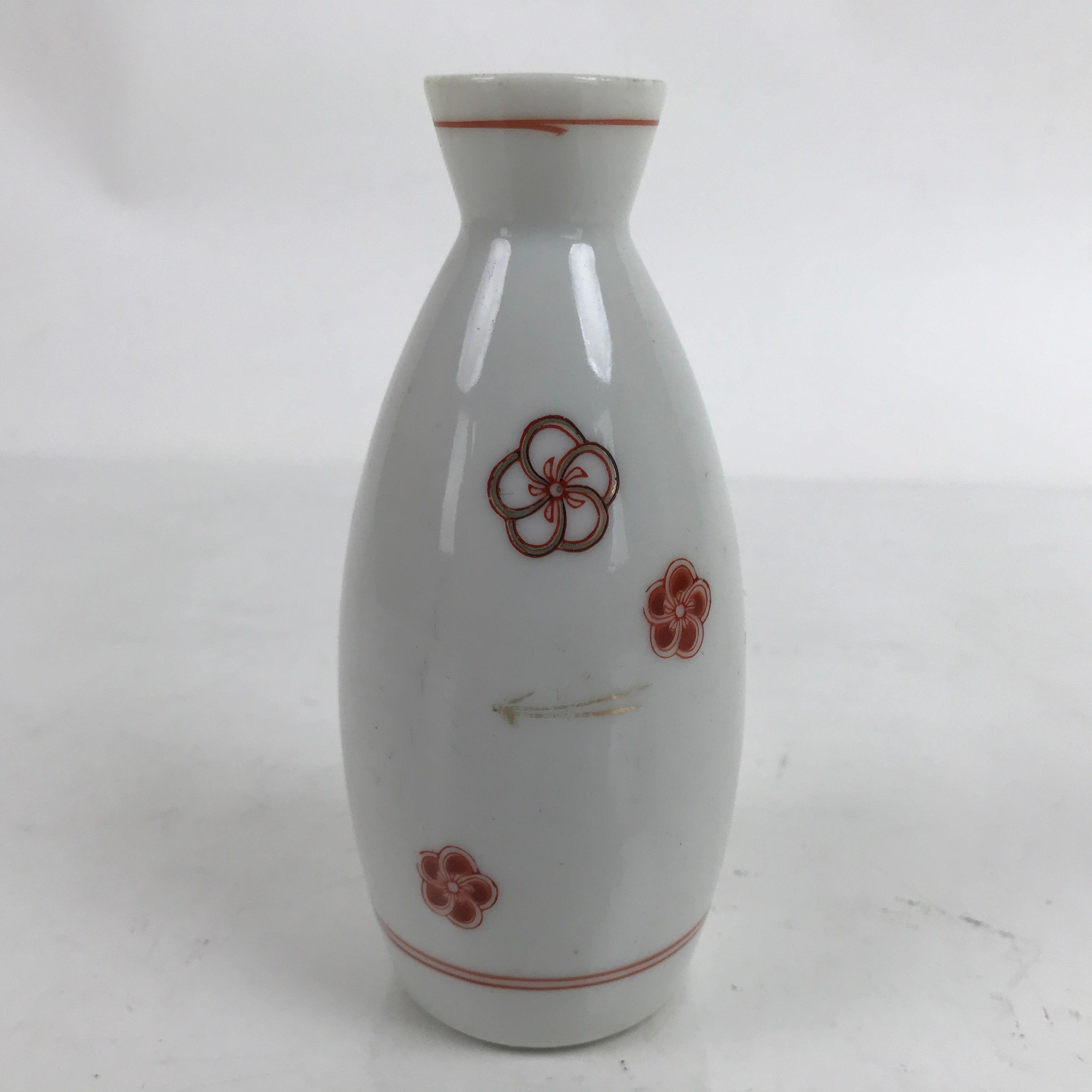 Japanese Porcelain Sake Bottle Tokkuri Vtg Ichi-Go Red Plum Blossom Pine TS717